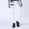 Idopy Men Hip Hop Jeans With Chain Patchwork Leather Punk Gothic Party Stage Multi Zippers Night Club Pants For Man1