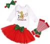 Bambino mio primo Natale Outfit Abbigliamento Bambina pagliaccetto tuta del pannello esterno del tutu Legging con archetto autunno ragazze di inverno vestiti Set tuta