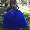Eleganti delicati abiti Quinceanera blu royal con spalle scoperte Ricami in pizzo applicati Abiti dolci 16 Abiti da ballo Abiti da 15 anos