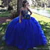 أنيقة حساسة ملكي الأزرق فساتين quinceanera قبالة على الكتف التطريز الرباط appliqued الحلو 16 فساتين الكرة ثوب vestidos دي 15 anos