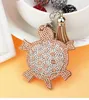 10pcs/Lot Unisex Style Leather Turtle Keychain Woman Man Cartoon Tortoise Key Chain Rhinestone Turtel Tassel Key Ring Free Shipping