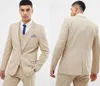 Neueste Cool Beige Und Feine Kerbe Revers Hochzeit Bräutigam Smoking Männer Anzüge Hochzeit/Abschlussball/Abendessen Trauzeuge Blazer (jacke + Weste + Hosen)