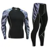 Sport lauf Shirts langarm Tops + Lauf Leggins 2 Stück Trainingsanzug Männer Kompression Strumpfhosen Rash gard Männlichen kit Sportswear 4XL1