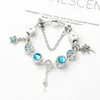 Partihandel Nya Ocean Style Love Key Pendant Bangle Silver Charm Pärla Tillbehör Pandoa Armband DIY Bröllop Smycken Alla hjärtans gåva med låda