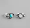 Korean version of S925 sterling silver turquoise shell stone art old ring