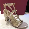 Hot Sale-New style riveted sexy sandals, new style, 2019, 8-color thick-heeled sandal lace box, one mixed-batch size; 34-41