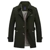Men's Trench Coats Winter Autumn Men Jacket Coat Fashion Turn-down Collar Solid Casual Overcoat Outerwear Windbreaker Plus Size 5XL 6Q2537