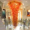 Pendant Lamps Modern Crystal Chandeliers Light Orange Chain Pendant-Light Foyer 3 Meters Long Lobby Art Deco Hand Blown Glass Chandelier Lighting