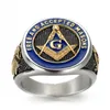 Partihandel-3PCS Fashion Mason Master Masonic Ring Mäns 316L Rostfritt stål Sol och Moon Star Gold och Silver Ring Smycken Presenter