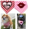 New Pet Valentine Scarf Lip Print Dog Bib Love Pet Grid Towel Gifts for Pet Plaid Print