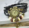 Klassieke horloge lederen hand gebreide horloges touw weefsel armband polshorloges vlinder hanger vrouwen luxe kralen jurk klok