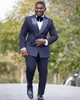 Blue Groom Tuxedos Double-Breasted Men Wedding Tuxedos Peak Lapel Jacket Blazer Fashion Men Dinner/Darty Suit(Jacket+Pants+Tie) 1206