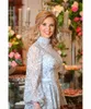 2020 tweedelige moeder van de bruid broek pak hoge hals geappliceerd kant bruiloft gasten jurken lange mouwen enkel lengte satijnen moederjurk