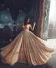 2019 Cheap Sexy Blingbling Gold Sequined Lace Prom Dresses Spaghetti Straps Backless Sweep Train Ball Gown Formal Evening Party Gowns Wear