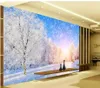 Bela paisagem papéis de parede inverno bonito neve cena de neve 3d fundo parede decoração pintura
