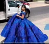Royal Blue Satin Charro Quinceanera Dresses Cupcake Ball Gowns Prom 2021 Off The Shoulder Lace Crystal Mexican Sweet 16 Dress Vestidos De