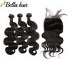 Bellahair 8"-30" Full Head Hair Weft With Top Lace Closures 4x4 Body Wave Malaysian Human Virign Hair Closure With Hair Bundles 3PCS+1PC