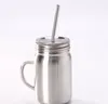 Tasse en acier inoxydable Mason Jar tasse à paroi unique de 700 ml avec couvercle paille en acier inoxydable tasse de jus de bière de café mason Cans KKA6944