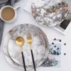 Marble Plates Ceramic Dishes Gold Inlay Porcelain Dessert Plate Steak Salad Snack Cake Plates Tableware Dinnerware RRA2007