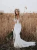 New Sexy Boho Mermaid Wedding Dresses Cheap Country Off Shoulder Full Lace Backless Beach Sweep Train Plus Size Custom Formal Bridal Gowns