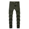 Fashion- Mens Jeans Army Green Pockets Mens Straight Jeans With Zipper Fashion Male Apparel