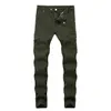 Fashion- Mens Jeans Army Green Pockets Mens Straight Jeans With Zipper Fashion Male Apparel