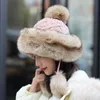 Fashion-New Damska Kapelusz Winter Beanie Dzianiny Kapelusz Angola Królik Fur Bonnet Dziewczyna Kapelusz Czapka Faale Z Futrem PM POM