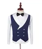 Navy Blue Groom Tuxedos White Shawl Lapel Groomsmen Mens Wedding Dress Fashion Man Jacket Blazer 3 Piece Suit(Jacket+Pants+Vest+Tie) 1423