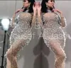 Robe de soirée Yousef aljasmi Argent Cristal Col haut Gland Lve Robe longue kim kardashian 0078