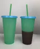 Color Changing Cup 700ML Magic Plastic Drinking Tumblers with Lid Straw Colorful Coffee Mugs 5 Colors LJJO7116A