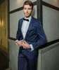 Niebieski wzór kwiatowy pana młodego ślubu smokingowy szal Lapel Groomsmen Mens Garnitury Doskonała Kurtka Man Blazer 2 Sztuka (Kurtka + Spodnie)