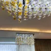 Lampadario a foglia d'acero per hotel decorativo artistico Illuminazione a sospensione in vetro soffiato a mano di lusso Illuminazione per progetti di hotel di colore ambra e trasparente