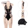 Comeondear Lingerie de Renda Bodysuit Cetim Costura de Renda Porno Lingerie Plus Size Corpo Dentelle Sexy Teddy Lingerie RJ80651 LY1912228395190