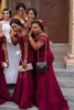 Burgundy African Girls Druhna Dresses Długie 2021 Koronki Krótkie Rękawy Syrenka Ślubna Guest Party Dress Plus Size Maid of Honor Suknia AL3569