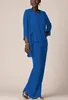 Dames 3 stuks elegante ruches Chiffon Moeder van de bruid jurk broek pak 3/4 mouwen met jas outfit voor bruiloft bruidegom