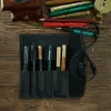 100% echtes Leder -Rollup -Bleistiftbeutelbeutelbeutel Organizer Wrap Bag Vintage Retro Creative School Stationary Product11