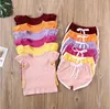 Kids Designer Clothes Girls Fly Sleeve Summer Clothing Sets Candy Casual Tops Pants Suits Knit Cotton Solid Shorts T-Shirts Outfits B7582