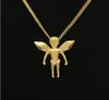 Hip Hop 18K Gold Baby Angel Edelstahl Anhänger Halskette mit 3mm 24 Zoll kubanischer Gliederkette Halskette für Männer Frauen