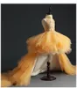 Fluffy Gold Tulle Girl's Pageant Dress Birthday Party Dress Hi-Lo paljettpärlor Flower Girl Princess Dress Kids First Communi210p