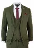 Winter Handsome New Olive Green 3 Pieces Tweed Men's Wedding Suit Slim Fit Notched Lapel Groom Wear Real Picture Blazer(Jacket+Vest+Pants)