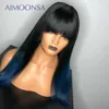 Peluca azul de alta calidad Ombre Lace Front Bang Peluca Color pelo sintético cosplay Pelucas con Bang 13x4 Color marrón Pelucas frontales de encaje recto