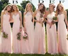 2019 Cheap Blush Long Bridesmaid Dresses Summer Boho Chiffon Bridesmaid Dress for Beach Prom Party Ruffles Wedding Guest Gowns Cus251c