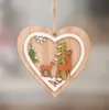 Trä Julgran Hängande Ornaments Dekorationer Elk Deer Snowman Santa Snowfake Pattern Pendants Hem Fönsterinredning Hantverk