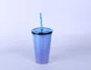 The latest 16OZ Drinkware creative universal fish scale shape PS solid color multiple styles leak-proof double-layer plastic straw cup