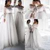 Eleganckie sukienki na ramię długie koronkowe rękawy zakurzone różowe wstążki Tiul Tiulle Plus Rozmiar ślubny suknia ślubna