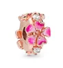 2019 Spring peach blossom collection rose clip beads Fits Pandora Snake Chain Bracelet 925 sterling silver loose Bead DIY Jewelry