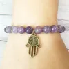 MG0502 8 mm Lépidolite Poignet Mala Bracelet Mode Femmes Hamsa Charme Bracelet Coeur Chakra Bijoux Soulagement Du Stress pour les Femmes