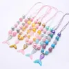 Wholesale Princess Fish tail Pendant Kid Chunky Necklace Adjusted Rope Smaller Bubblegum Bead Chunky Necklace Jewelry For Girl Children