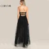 2019 zwarte sexy feestjurk ster schattige vrouwen mesh overlay zomer jurk strapless pure knippen