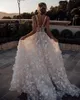 Rêveuse une ligne robes de mariée dentelle tulle 3d appliques florales robe de mariée balayage train robes de mariée robes de novia